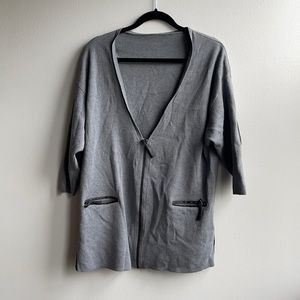 Grey Cardigan with faux leather elbow patches